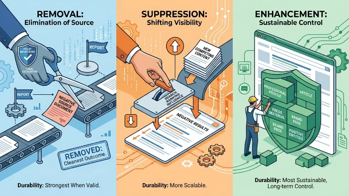 Does the agency prioritise removal, suppression, or enhancement