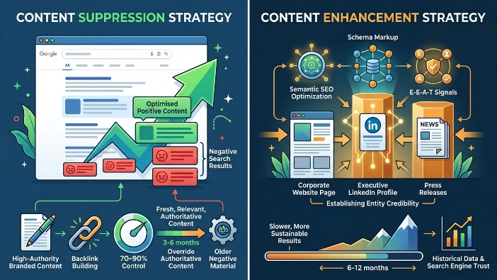 How Do Content Suppression and Content Enhancement Strategies Compare in Effectiveness