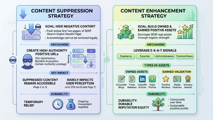 How Do Content Suppression and Content Enhancement Strategies Compare