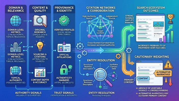 How do authority and trust signals operate across ecosystems