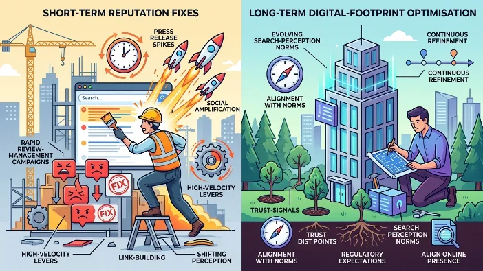 How do short‑term reputation fixes compare with long‑term digital‑footprint optimisation