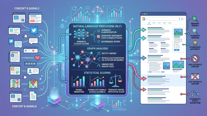 How does analysis of content and signals define online reputation