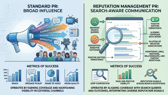 How does reputation management PR differ from standard PR