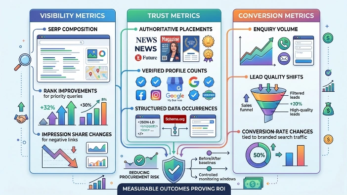 Which internal metrics prove the ROI of corporate reputation management