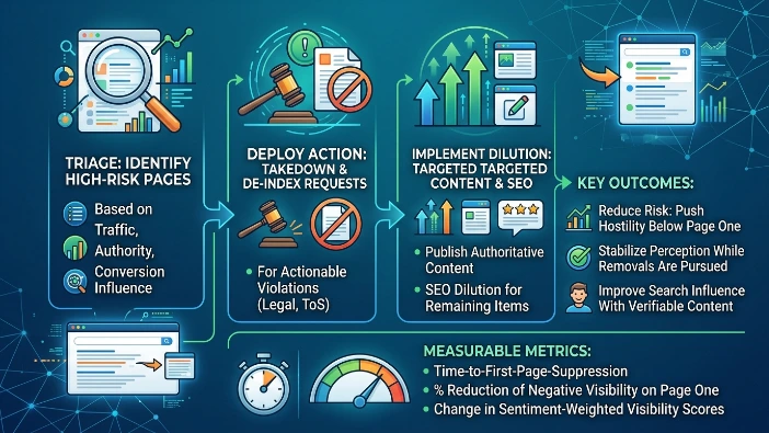 Which reputation management process ensures rapid containment of negative content