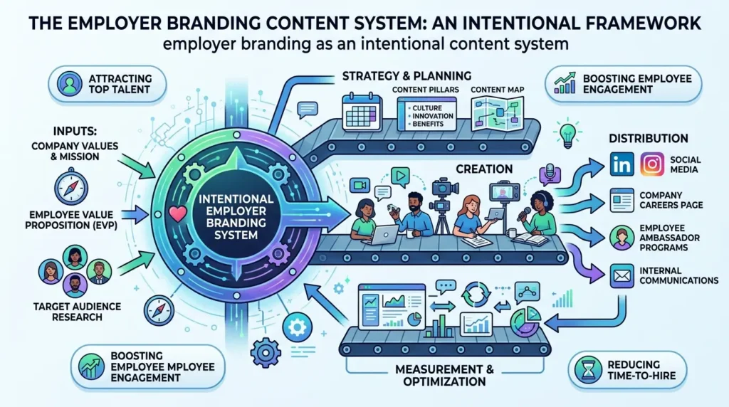 What defines employer branding as an intentional content system?