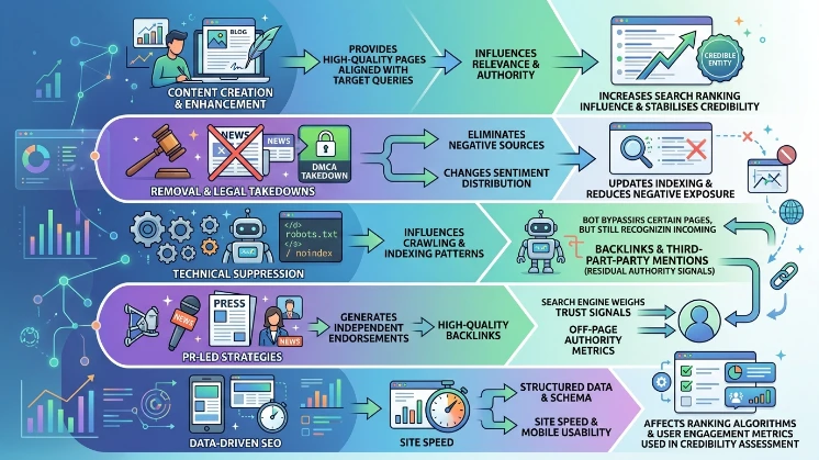 How do various strategies influence how search engines interpret reputation signals