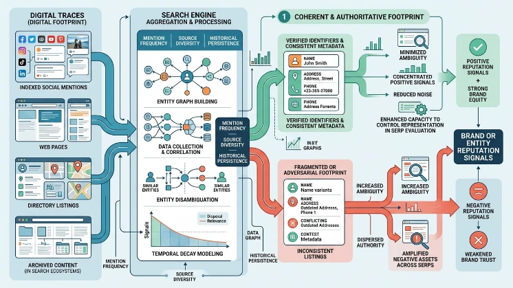 How does a digital footprint contribute to brand or entity reputation