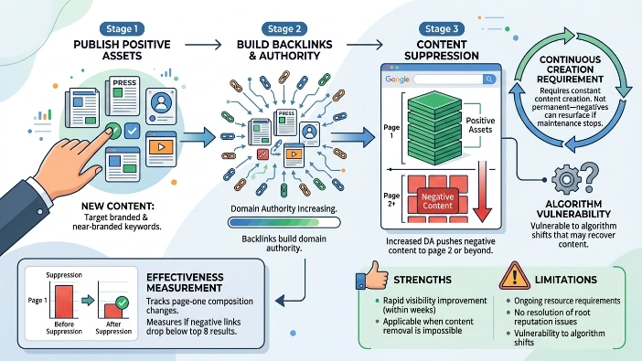 How does content suppression mechanics function in search ecosystems?