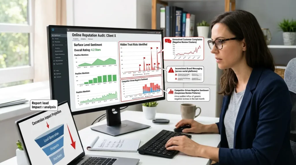 Why does an online reputation audit reveal hidden trust risks before they damage conversions?