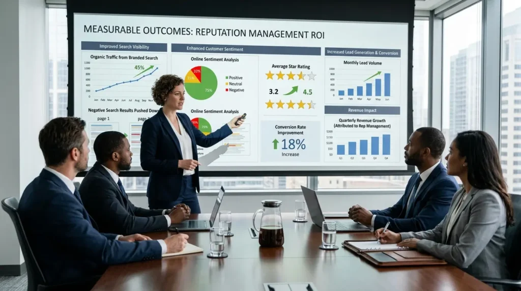 Which measurable outcomes justify investment in reputation management services?