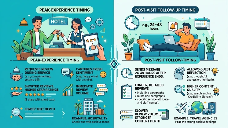 Peak-experience timing vs post-visit follow-up timing