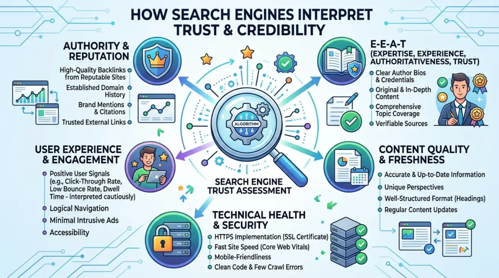 How Do Search Engines Interpret Trust and Credibility?