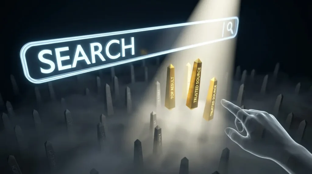 Why does search visibility influence public perception?