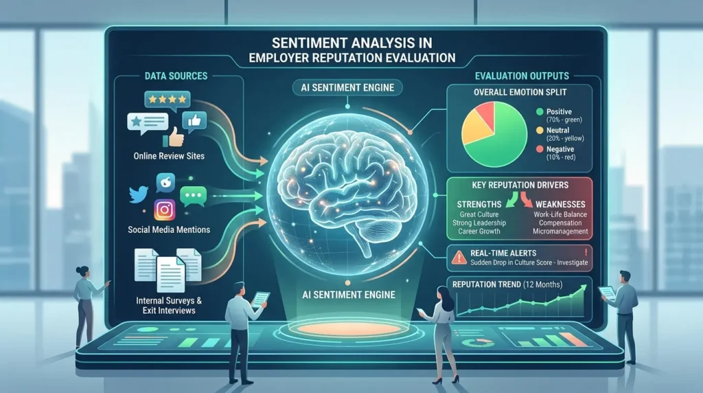 What role does sentiment analysis play in employer reputation evaluation?