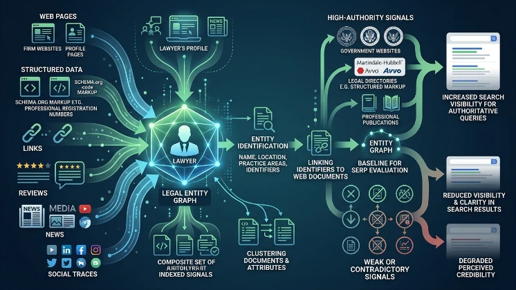 What defines a lawyer’s online reputation in search ecosystems
