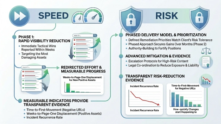 Which client concerns about speed and risk does the service address