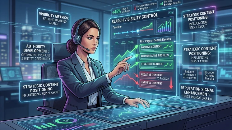 Which reputation management approach delivers measurable search visibility control?