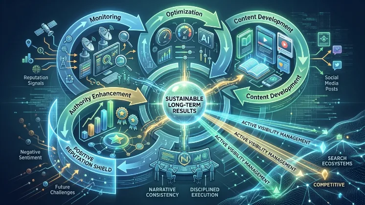 Which reputation management process ensures sustainable long-term results