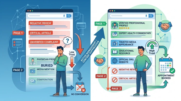 Why does burying negative search results improve trust and conversion outcomes